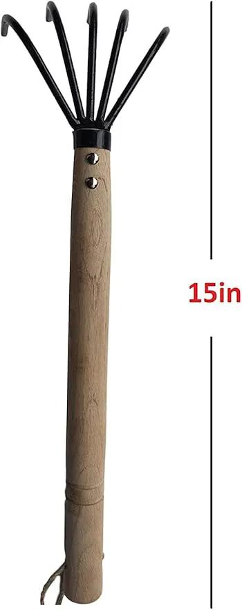 Garden Guru Hand Rake Cultivator Claw Soil Tiller - Military Grade Steel - Rust Resistant - 5 Tine Japanese Ninja Claw - Comfortable Wood Handle - Perfect Pulverized and Aerated Soil (2 Pack) by GreenHaven Gardens