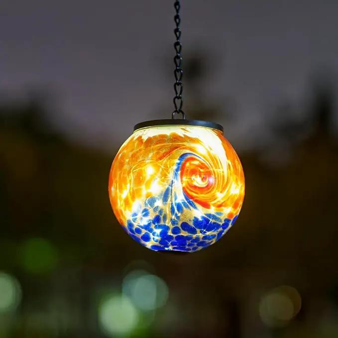 Hanging Solar Lanterns Outdoor Waterproof, Hanging Glaze Glass Solar Lantern, Gazing Ball Lantern Waterproof Decor for Yard Garden Patio by GreenHaven Gardens