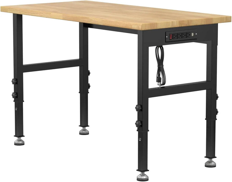 48" Adjustable Workbench,Heavy-Duty Work Table,3000 LBS Load Capacity Hardwood Workstation Outlets with Power Strips and Fixed feet,for Workshop, Garage by GreenHaven Gardens