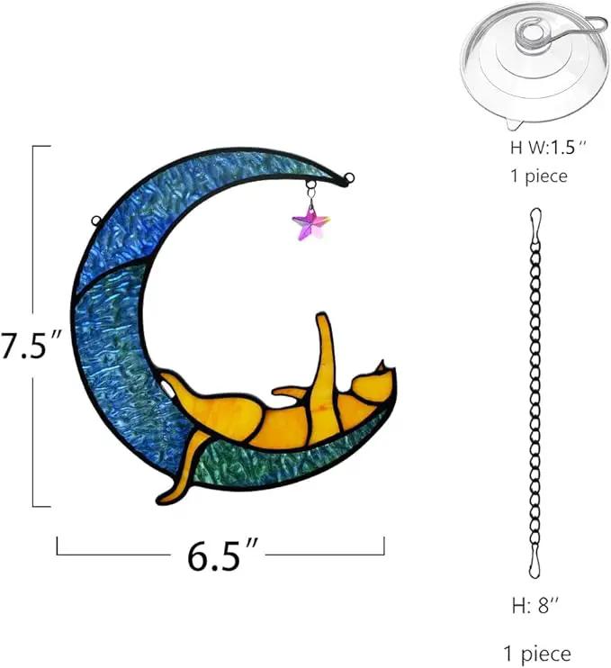 BOXCASA Orange Cat Suncatchers for Windows Hanging,Stained Glass Cat on Moon,Crystal Suncatcher Prism Hanging,Cat Gifts for Women Mom Cat Lovers by GreenHaven Gardens