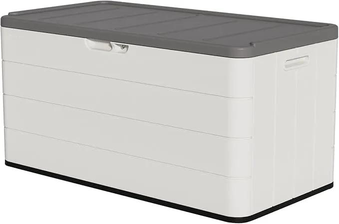 100 Gallon Outdoor Storage Box Waterproof Lockable Resin Deck Box Large, Patio Storage Bin for Pool Accessories Cushion Furniture, Garden Tools, UV-Resistant Outside Delivery Black&White by GreenHaven Gardens