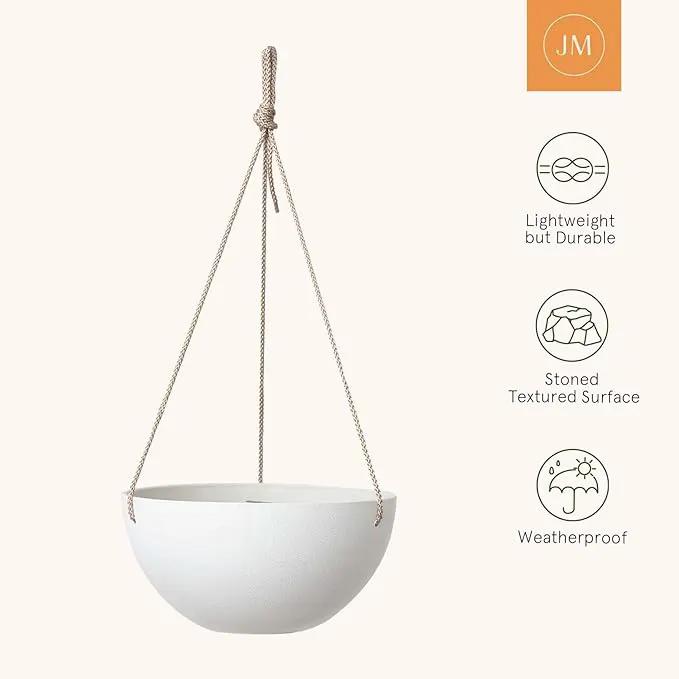 LA Jolie Muse Hanging Planter - 10 Inch Hanging Planters for Indoor Plants, Hanging Pots for Plants Indoor Outdoor, Set of 2, White by GreenHaven Gardens