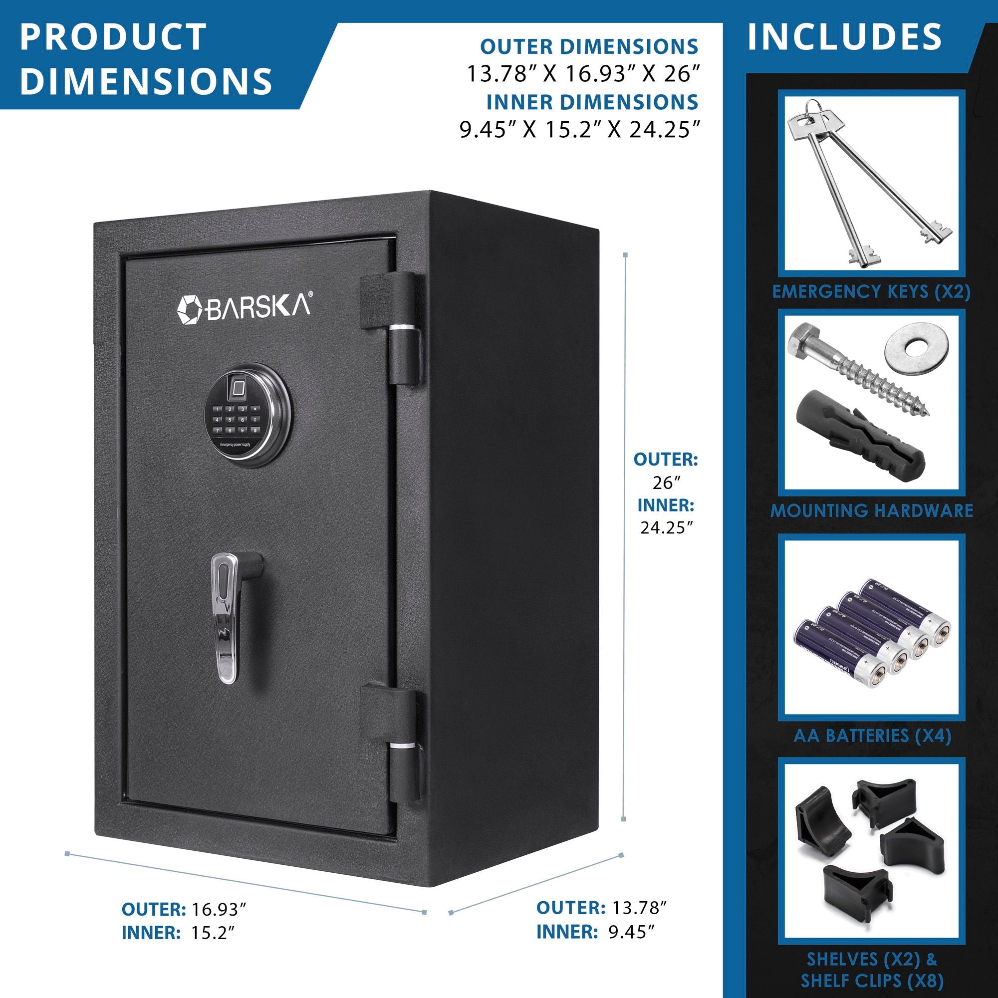 2.02 Cubic Ft Biometric Keypad Fire Resistant Safe - Black by HouseOfZazla