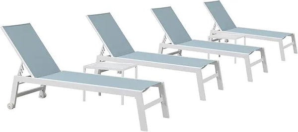 PURPLE LEAF Lounge Chair Outdoor Set of 4 White Aluminum Lounge Chairs with Wheels and Table Outdoor Chaise Lounge for Patio Pool Yard, Steel Blue