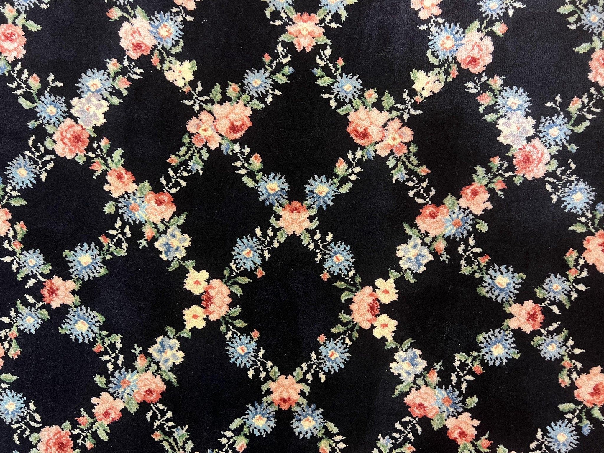 Karastan Rug 8.8 x 12, Garden of Eden #509/1270, Ebony Trellis, Vintage Discontinued Wool Pile Karastan Carpet by Jewel Rugs
