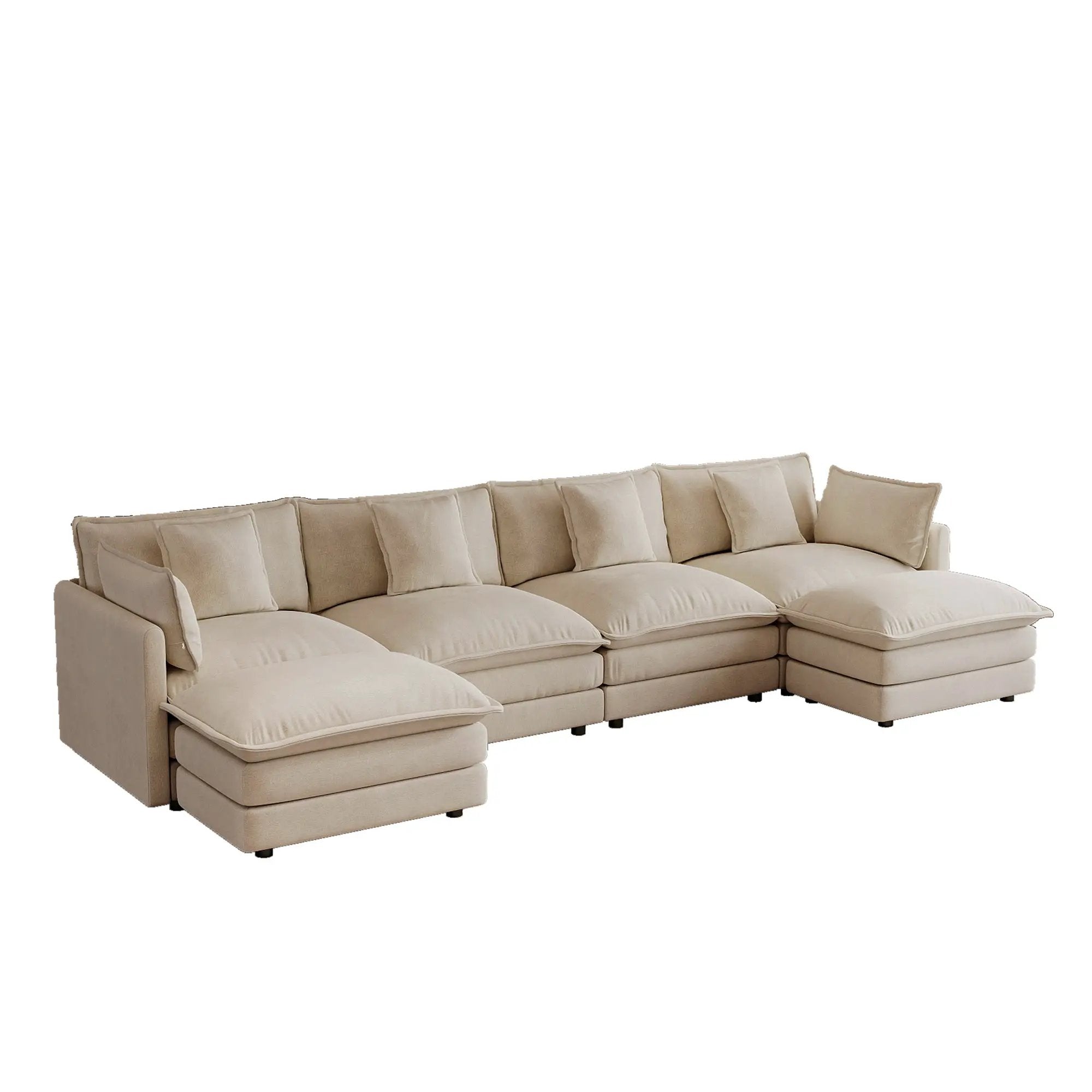 Oversized U Shape Sofa with 2 Ottomans in Light Coffee by HouseOfZazla