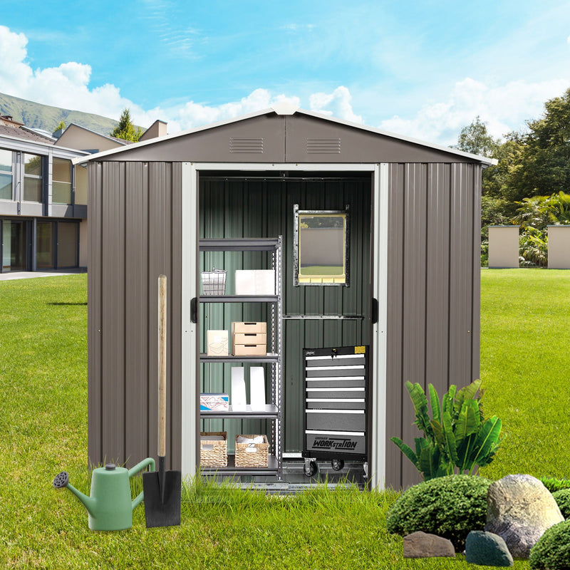 88.98" Outdoor Metal Storage Shed With Window by HouseOfZazla