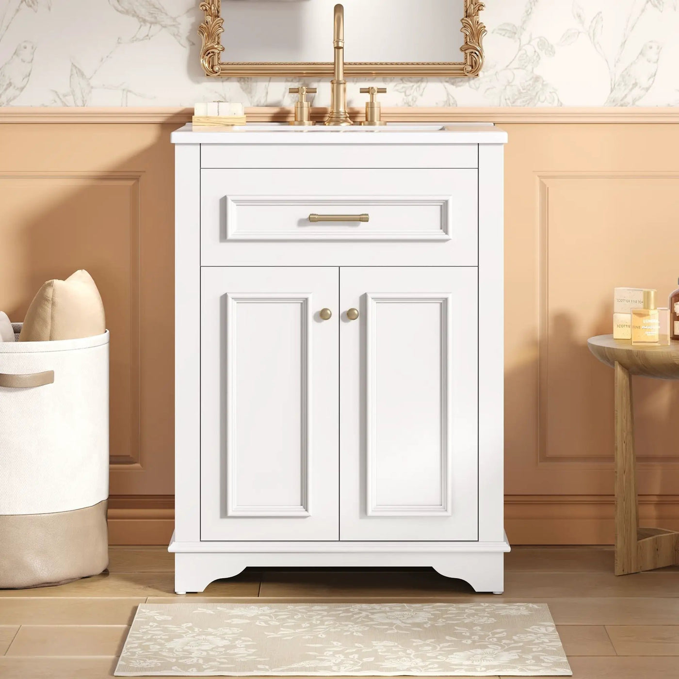 Bathroom Vanity With Integrated Sink, 2 Door Cabinet With Tip Out Drawer, Rectangular Design by Unique Piece Furniture