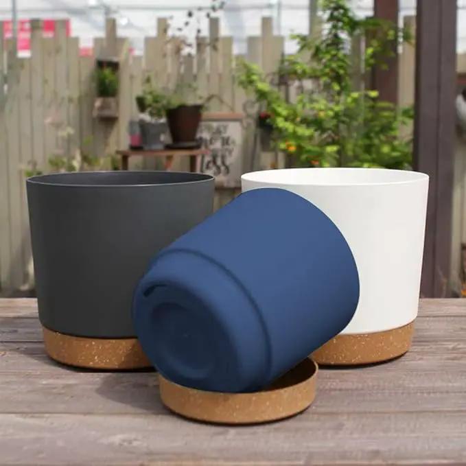 ZMTECH Plant Pots, Set of 3 8'' Self Watering Plastic Planter with Drainage Hole and Saucer, Modern Decorative Flower Pot for Indoor Outdoor House Plants, Succulents, Flowers - Blue by GreenHaven Gardens
