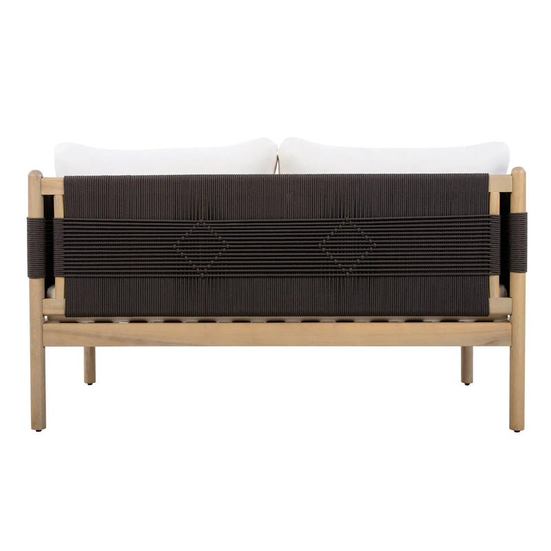 Outdoor Acacia Wood Loveseat with Diamond Rope Weave & Cushions, Light Teak by HouseOfZazla