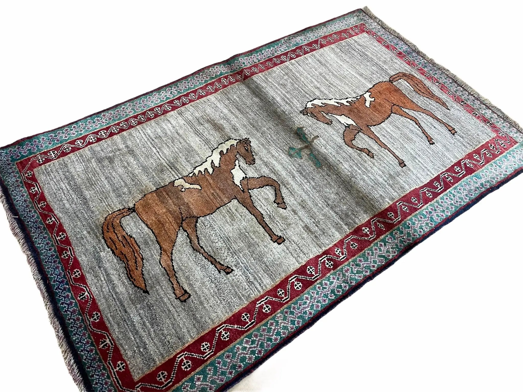 4 X 6 Handmade Rug Zagros New Vintage Quality Wool Rug Horses Silver Brown Nice by Jewel Rugs