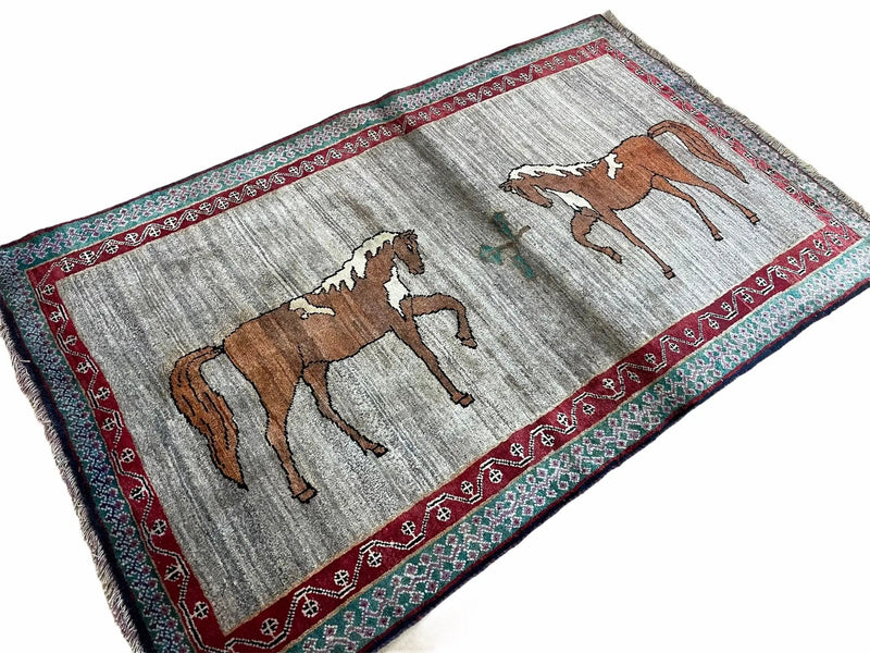 4 X 6 Handmade Rug Zagros New Vintage Quality Wool Rug Horses Silver Brown Nice by Jewel Rugs