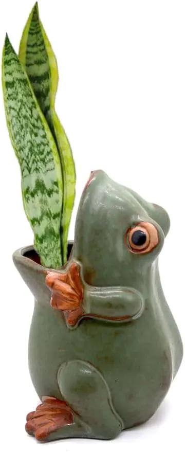 7" Ceramic Frog Shaped Plant Pot/Bonsai Pot/Flower Pot/Succulent Planter/Candy Dish/Pencil Holder Frog Decor Multipurpose Pot by GreenHaven Gardens