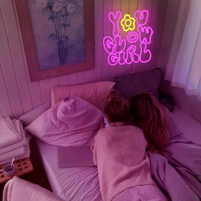 WLHOPE You Glow Girl Neon Sign Pink Led Neon Signs for Wall Decor USB Glowing Girl Neon Light Signs Man Cave Wall Art Signs for Bedroom Girls Room Bar Club Shop Office Wedding Birthday Party by GreenHaven Gardens