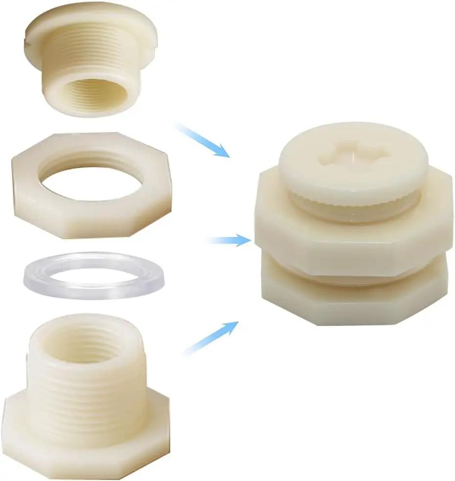 1" Female ABS Bulkhead Fitting, Plastic Water Tank Connector Adapter Fitting with Plugs for Outdoor rain Barrel Garden Hose Adapter Spigot kit Water Tank Gallon Drain Bucket(Set of 4) by GreenHaven Gardens