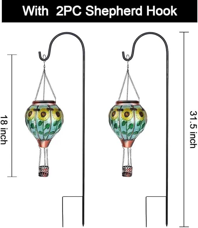 2PC Hot Air Balloon Solar Lantern with 2PC Shepherd Hook, Flickering Flame Hanging Solar Lanterns Outdoor Lights Waterproof Lanterns Decorative Garden Patio Yard Party Decor (Sunflower) by GreenHaven Gardens