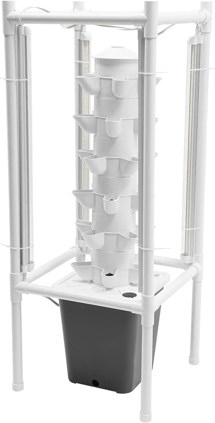 Hydroponic Growing Tower System Kit, 30-Plant Vertical Hydroponics Garden Tower with LED Grow Light, for Outdoor Indoor Herbs Fruits Vegetables Smart Garden Planter Kit by GreenHaven Gardens