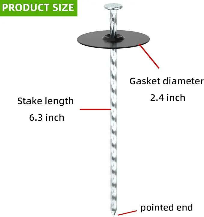 100 Pack Landscape Stakes with Gasket Caps - 6.3 Inch Heavy-Duty Galvanized Steel Garden Spikes are Used to Fixing Weed Barrier, Artificial Lawn, Patio Rug, Etc by GreenHaven Gardens