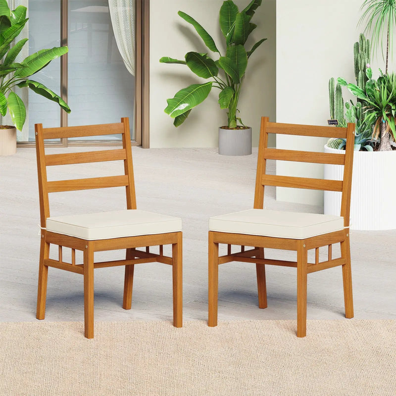 Outdoor Wooden Dining Chair Set of 4 with Padded Seat Cushions-White by DirectDeals