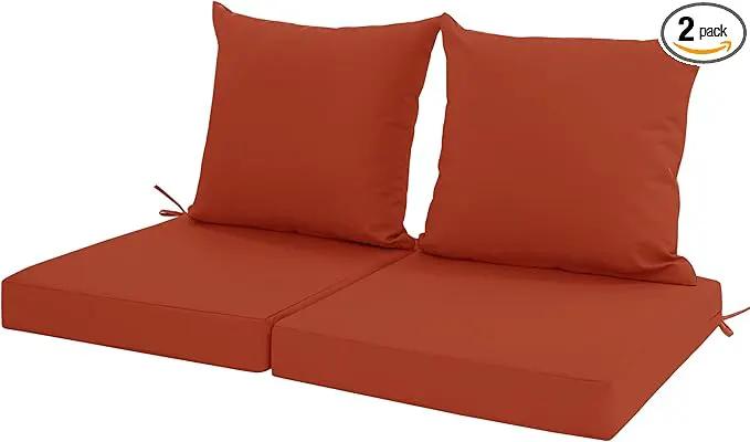 Outdoor Cushions for Patio Furniture, Waterproof Outdoor Chair Cushion w/Fade-Resistant, Removable & Machine-Washable Cover, 22x22 Inch, Deep Seat Sofa/Couch Pad Replacement – Set of 2, Rust by GreenHaven Gardens