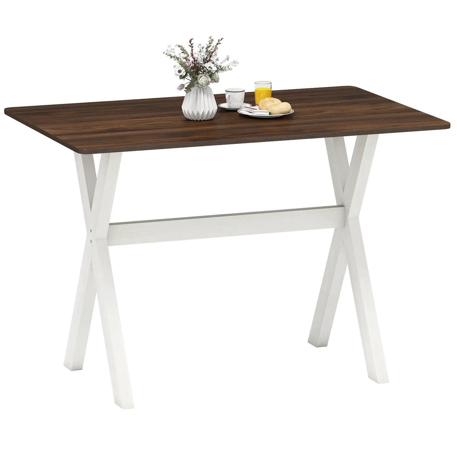 Modern Dining Table Wooden Kitchen Table with X-shaped Frame-White by DirectDeals