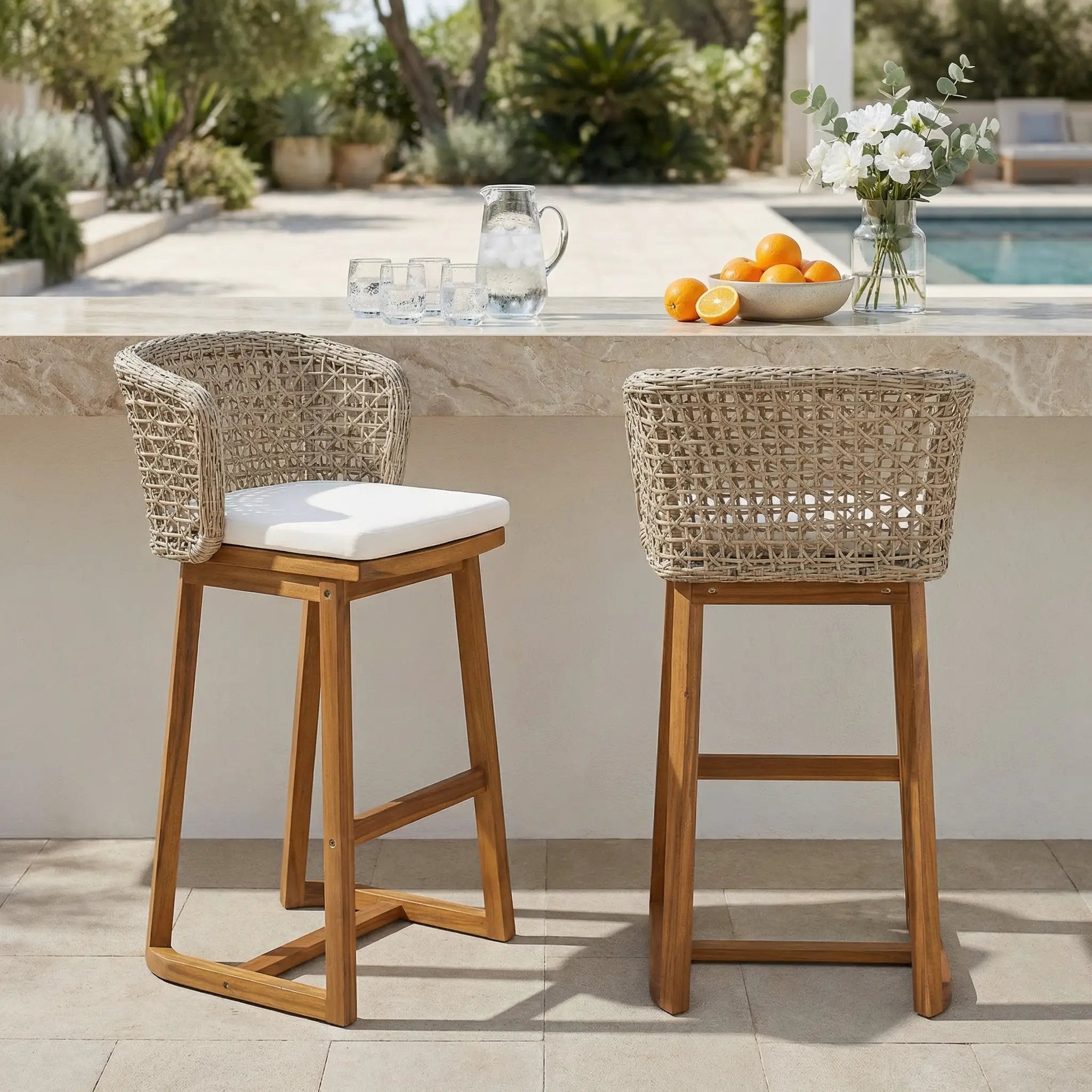Outdoor Acacia Wood Bar Stools (Set of 2) by HouseOfZazla