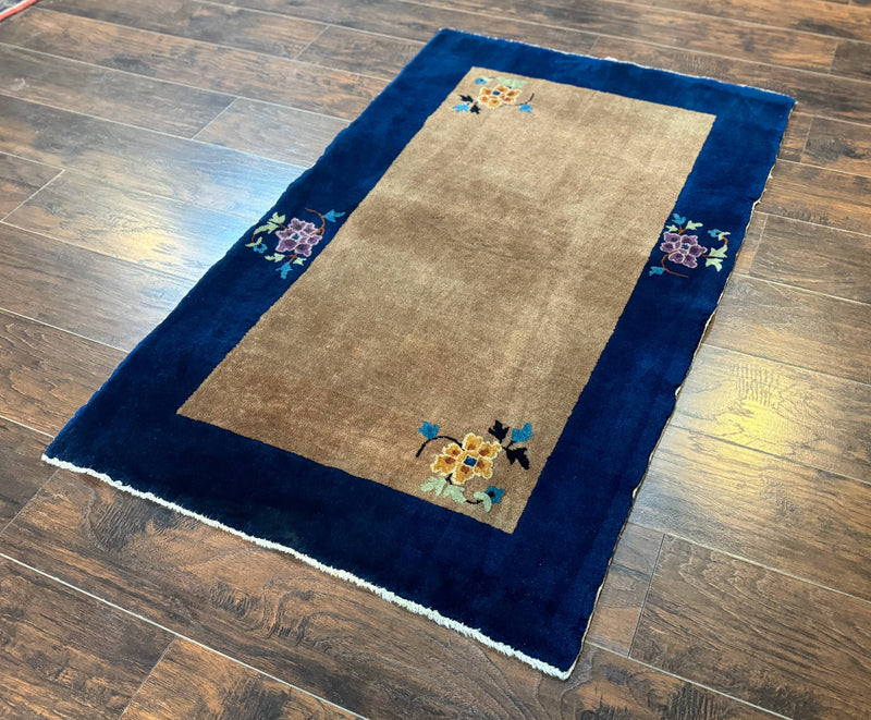 Chinese Rug 3x5, Antique Peking Art Deco Carpet, Simple Design by Jewel Rugs