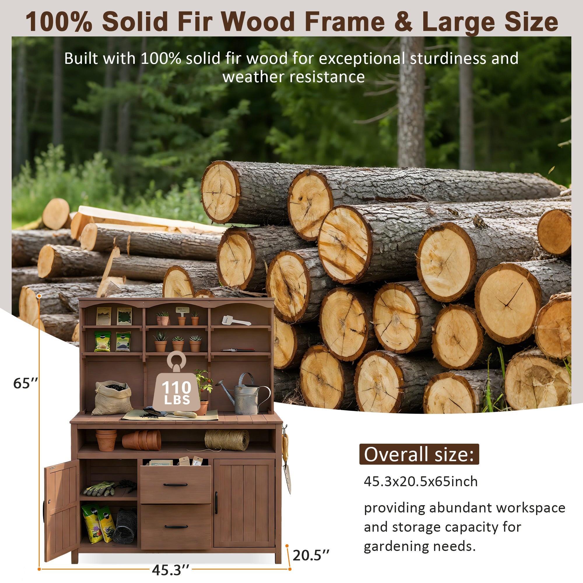 TOPMAX Large Fir Wood Potting Bench with Hutch and Storage by HouseOfZazla