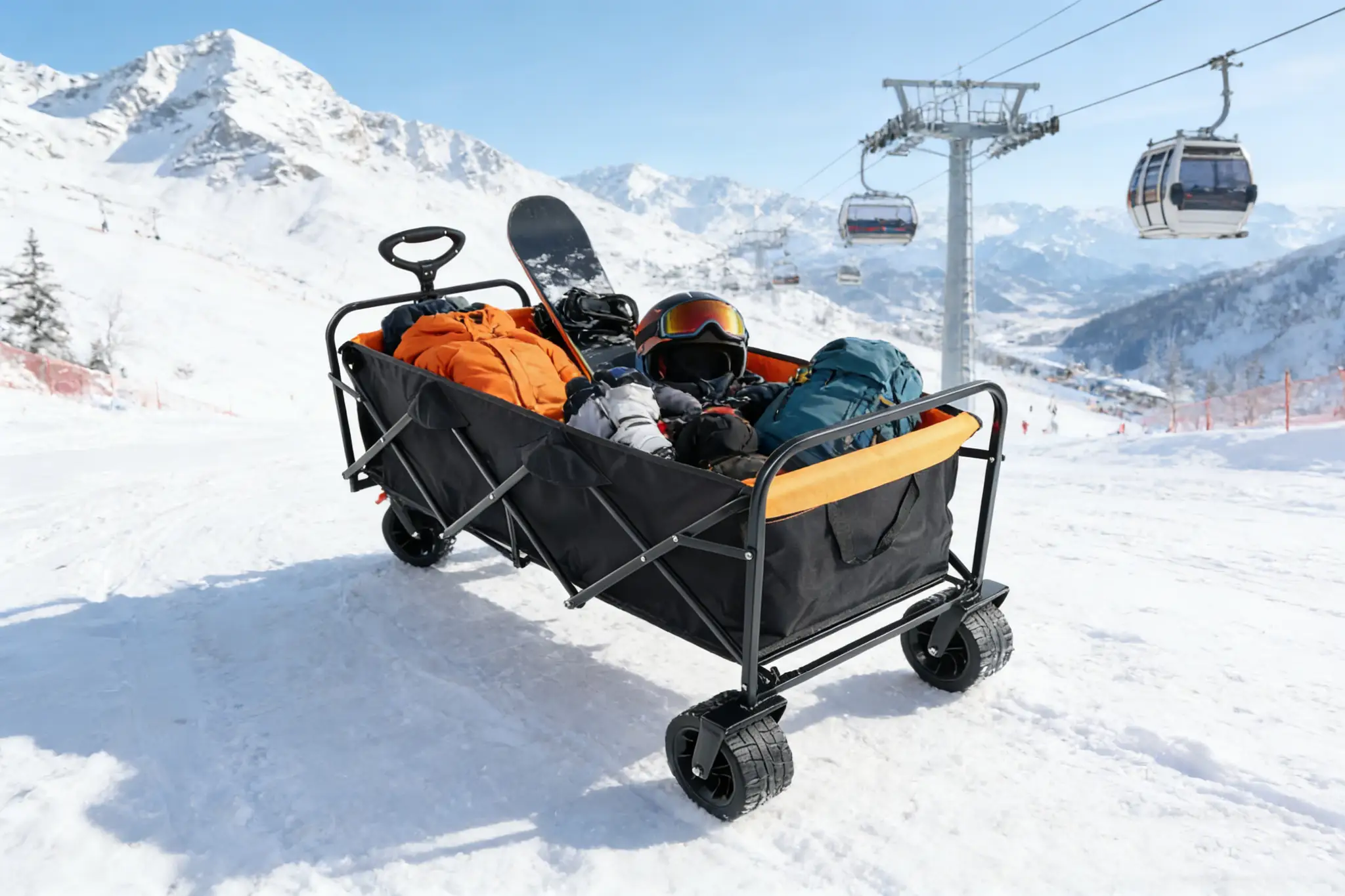 Big Large Capacity Folding Wagon Cart with Extender (Black + Orange) by HouseOfZazla