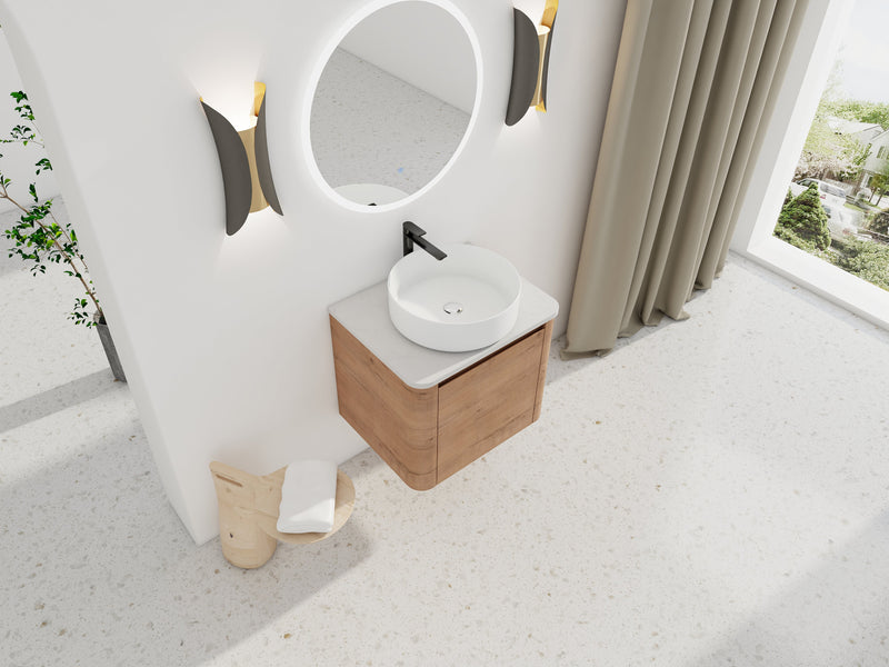 24" Wall-Mounted Bathroom Vanity With Ceramic Art Sink & Soft-Close Door by HouseOfZazla
