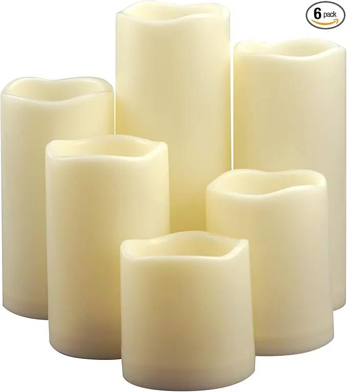 Waterproof Outdoor Battery Operated Flameless Pillar Candles with Timer White Plastic Realistic Flickering Fake Electric LED Lights for Lantern Garden Wedding Christmas Decorations 6 Pack by GreenHaven Gardens