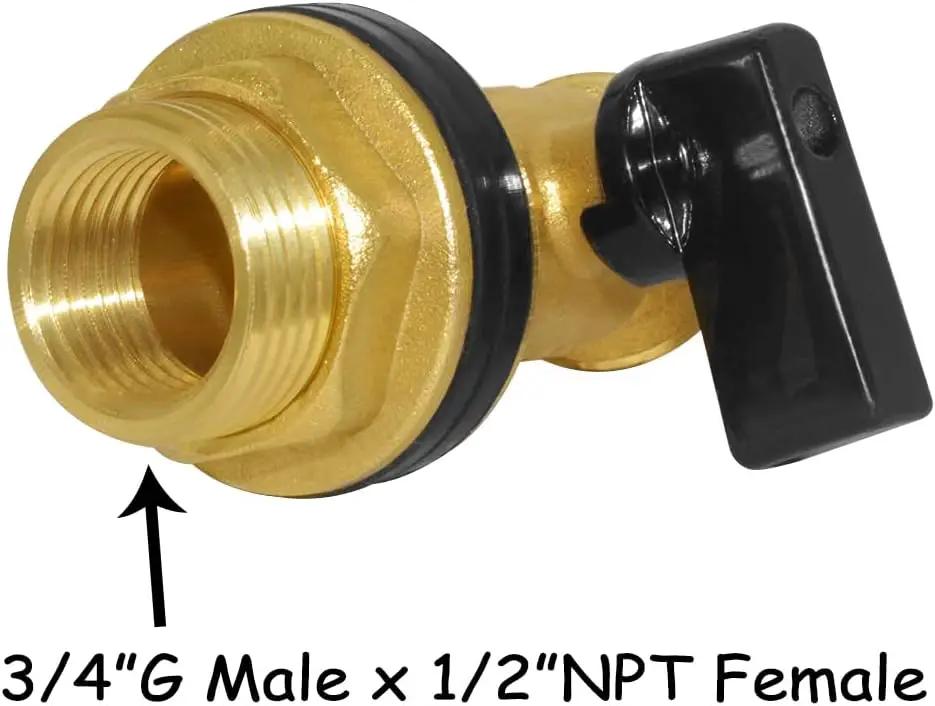 Brass Water Container Rain Barrel Faucets Spigot 3/4"G Male Thread Large Inlet to 3/4"GHT Male Thread Outlet with Quarter Turn Ball Valve Include Bulkhead Fitting and Washers by GreenHaven Gardens