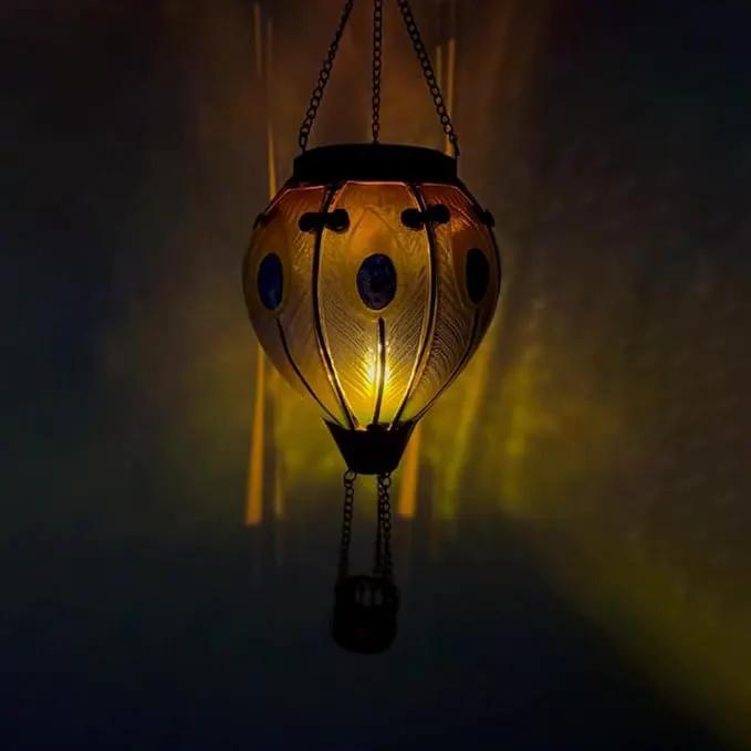2PC Hot Air Balloon Solar Lantern with 2PC Shepherd Hook, Flickering Flame Hanging Solar Lanterns Outdoor Lights Waterproof Lanterns for Garden Patio Yard Party Decor (Peacock Feather Blue)