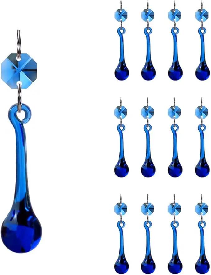 12pcs Raindrop Crystal Chandelier Prisms Parts, 53mm Hanging Crystals Beads for Chandeliers, Home Decoration (Mid Blue) by GreenHaven Gardens