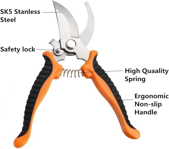 szhdxsy Garden Pruning Shears, 7.5" Professional Gardening Scissors, SK-5 Stainless Steel Blade Tree Secateurs, Manual Pruner for Plants, Gardening, Trimming, Garden Tools by GreenHaven Gardens