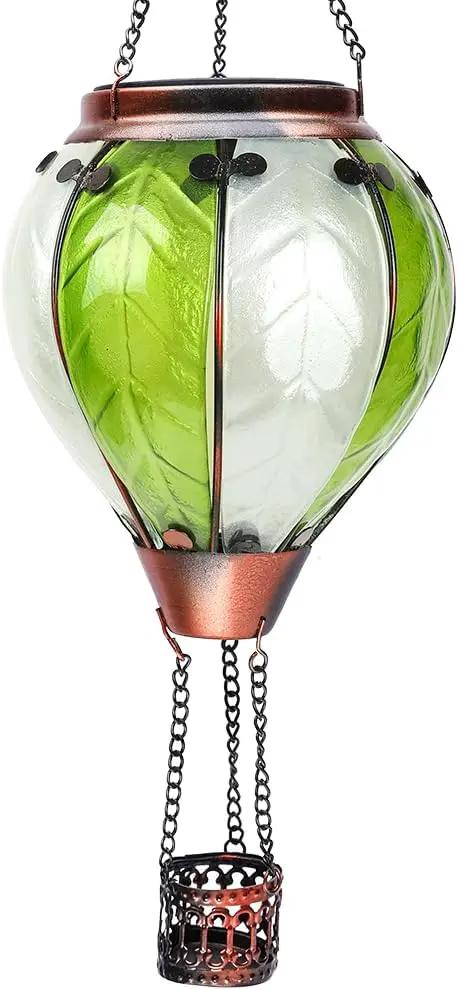Hot Air Balloon Solar Lantern with Flickering Flame Hanging Solar Lanterns Outdoor Lights Waterproof Lanterns Decorative Garden Patio Yard Party Decor Gray&Light Green by GreenHaven Gardens