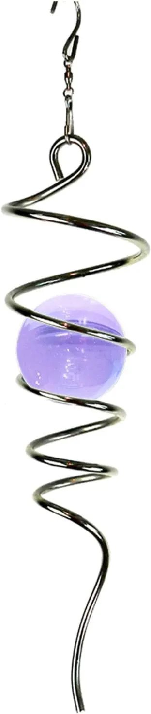 Fonmy Purple Gazing Ball Spiral Tail Wind Spinner Stabilizer with Swivel Hook 11inch Stainless Steel Tail and 2 inch Purple Glass Orb. Indoor Outdoor Garden Decoration Hanging Ornaments by GreenHaven Gardens
