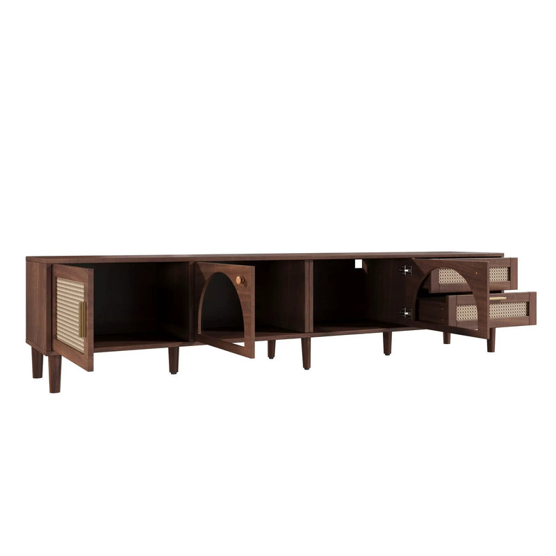 TV Stand For TVs Up To 90", Media Console With App Controlled LED Lights, 2 Drawers & Door Storage - Dark Brown by Unique Piece Furniture