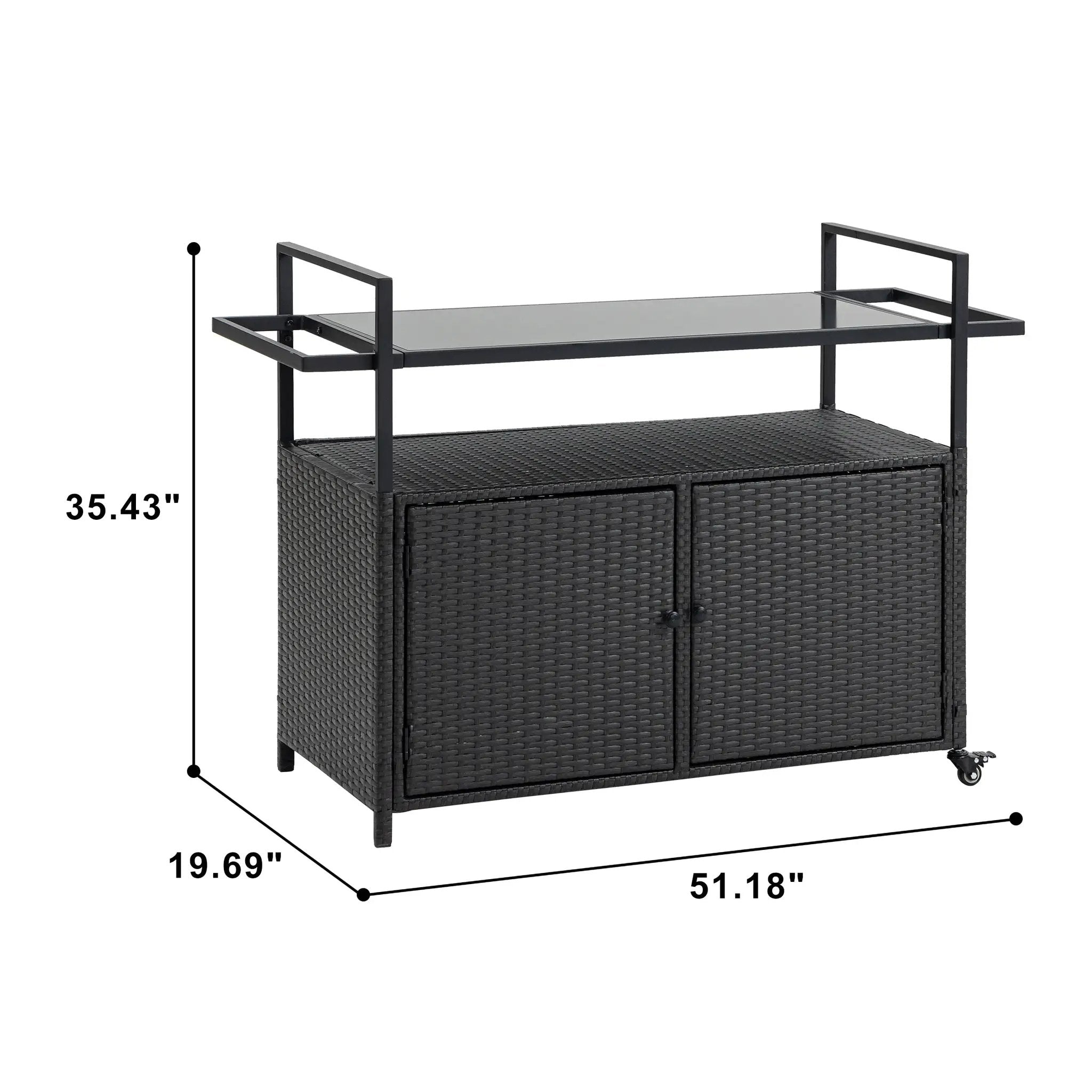 Outdoor Wicker Bar Cart with Glass Top and Wheels by HouseOfZazla