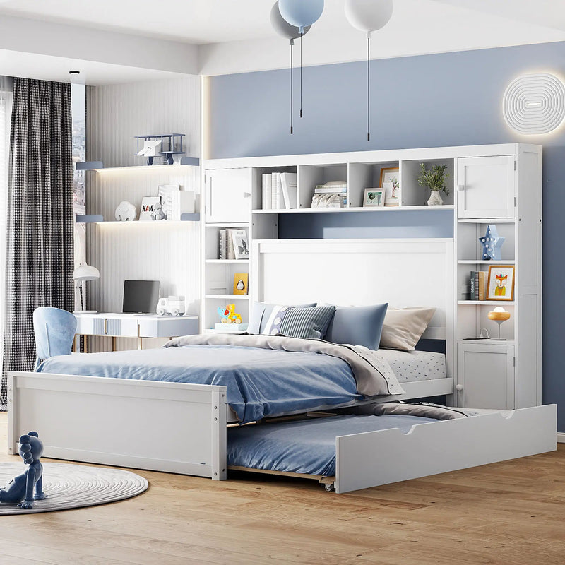 Bed With All In One Cabinet, Shelf And Sockets, Trundle by Unique Piece Furniture