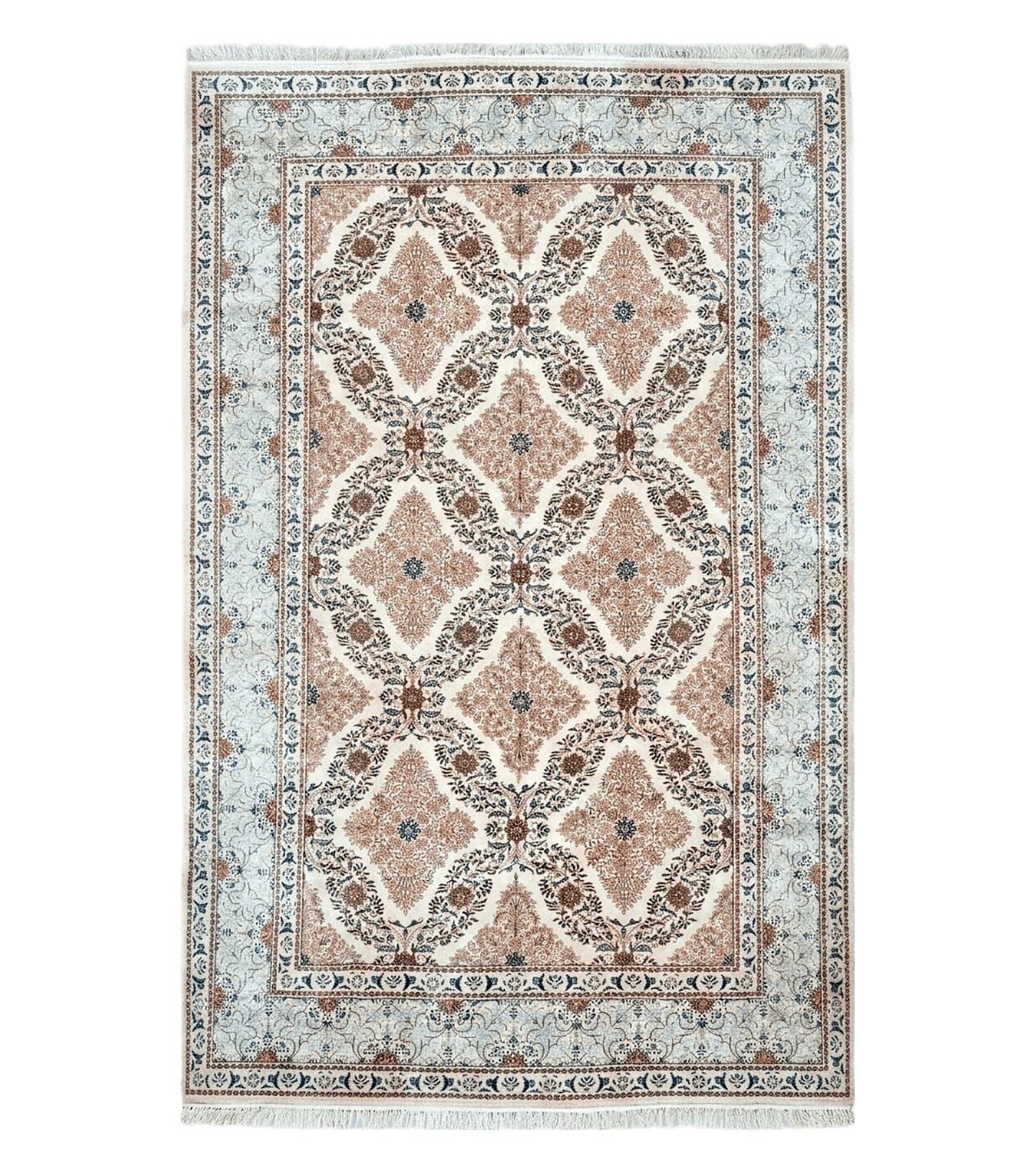 Fine Antique Persian Light Colored Kashan Carpet, 7x12, Top Quality, Rare, Ivory & Blues, Hand-Knotted, Wool by Jewel Rugs