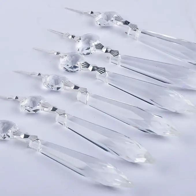 20Pcs Chandelier Icicle Crystal Prisms with Bead Crystals Lighting Lamp Replacement Parts (63mm, Clear)