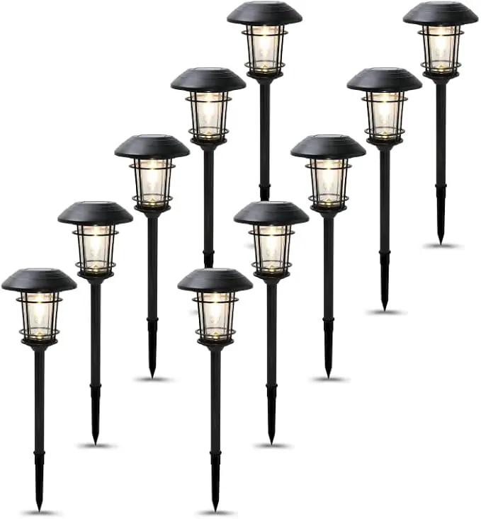Grand patio Solar Outdoor Lights, 10 Pack, Glass Light Metal Pathway Light, Waterproof Landscape Lighting, Automatic Dusk and Dawn Sensor (Slate Gray) by GreenHaven Gardens
