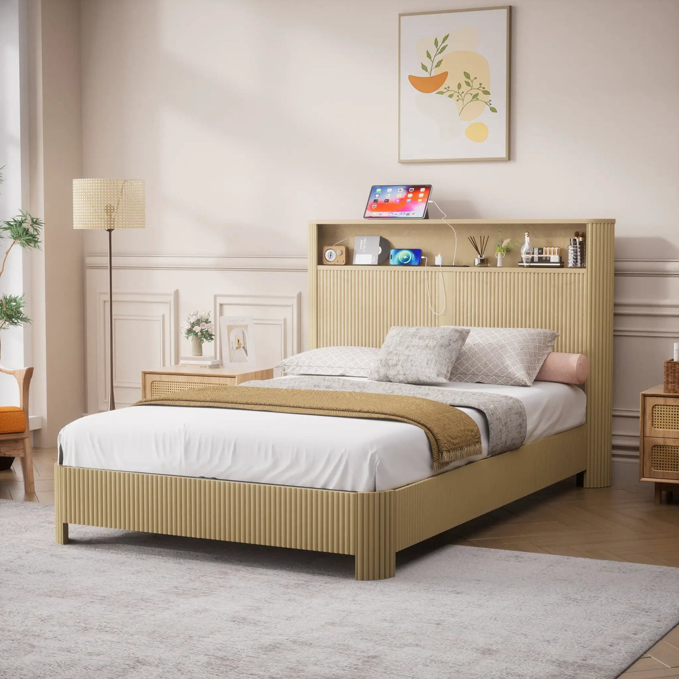 Full Extra Long Bed Frame with Storage Headboard by HouseOfZazla