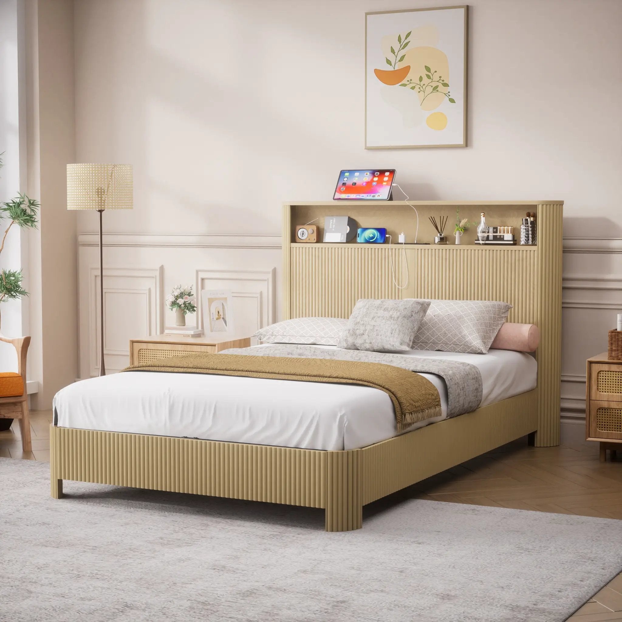 Full Extra Long Bed Frame with Storage Headboard by HouseOfZazla