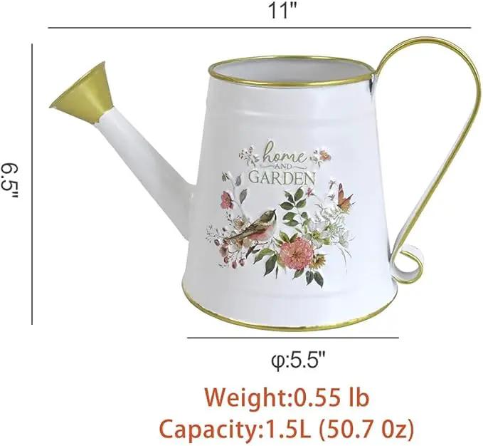 Cute Small Watering Can Indoor Plants Garden Metal Decorative Watering Cans for Outdoor Plants Bonsai Outdoor Garden Flower Decorative (White, 1.5L, 50.7 Oz) by GreenHaven Gardens