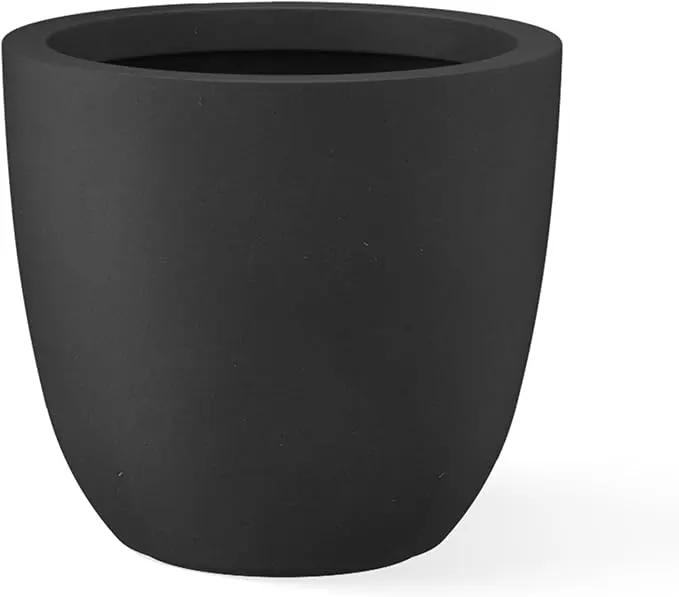 Kante 10 Inch Dia Round Concrete Planter, Indoor Outdoor Large Plant Pot with Drainage Hole and Rubber Plug for Home Patio Garden, Black by GreenHaven Gardens