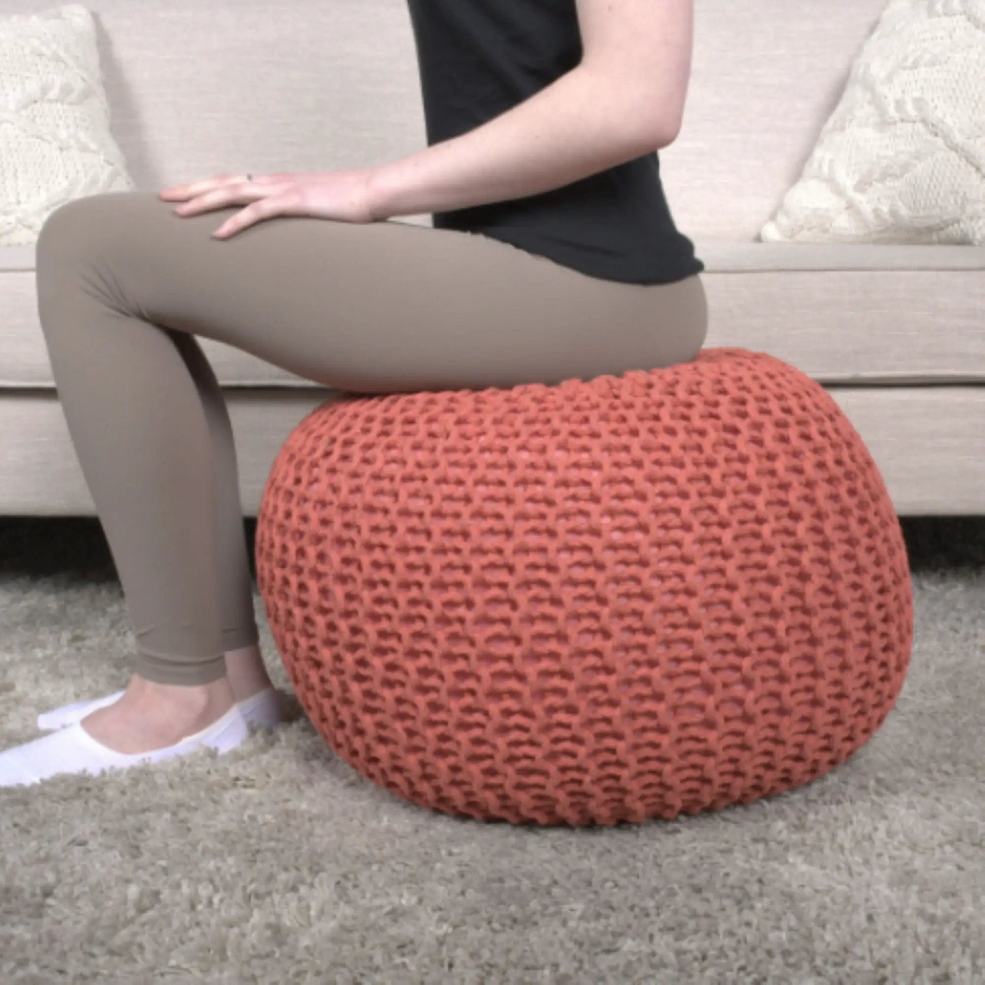 Bordeaux - Knitted Round Pouf Ottoman, Floor Cushion by Unique Piece Furniture