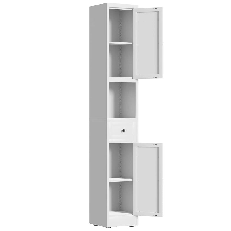 Tall Bathroom Storage Cabinet, 5-Tier Narrow With 2 Doors & Adjustable Shelves, Freestanding - White by HouseOfZazla