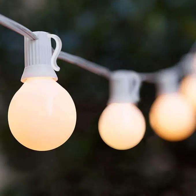 25FT Frosted White Lights G40 Globe Outdoor String Lights Patio Lights with 25 Frosted White Globe Bulbs - White Wire by GreenHaven Gardens